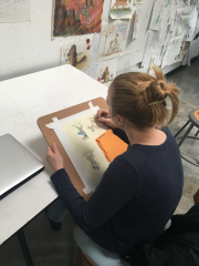 Rebecca working on Howard and Posy Vignettes 2